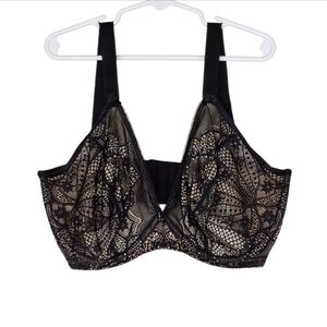 Wacoal Black & Tan Floral Lace "Take The Plunge" Soft Cup Bra Size 32G